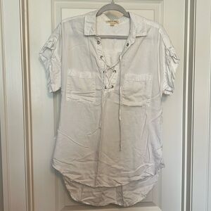 Cloth & Stone White Criss Cross Tie Short Sleeve Top Size Large